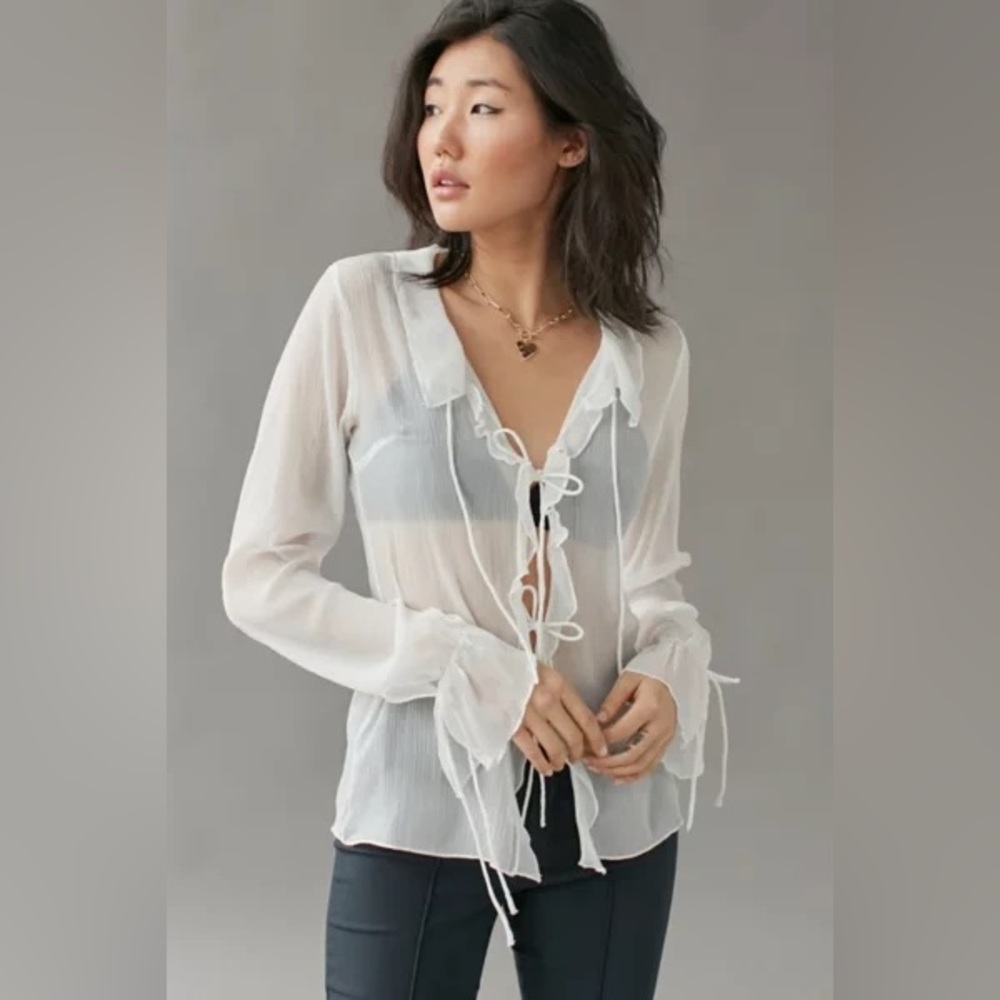 NWT Urban Outfitters Misty Guaze Sheer Tie Blouse Chiffon Small
